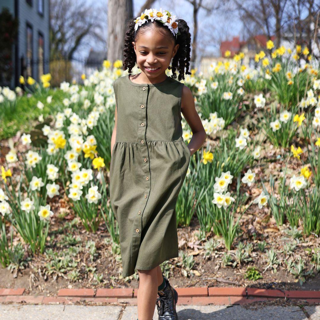 Organic Girls Jo Dress - Dark Olive