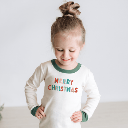 Organic Toddler Holiday Pajamas - Merry Christmas - Green
