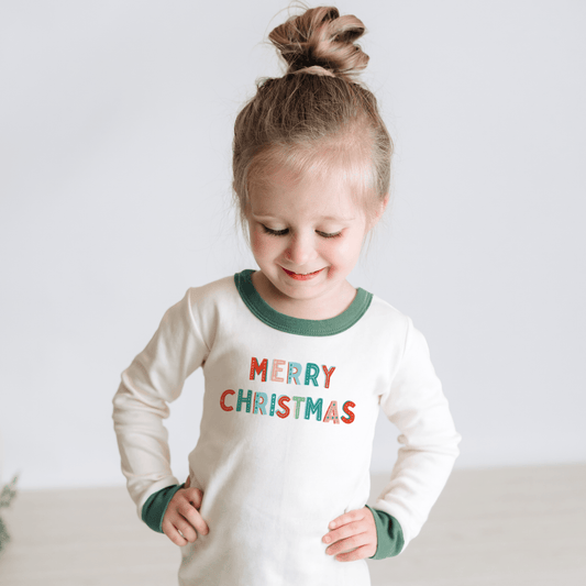 Organic Toddler Holiday Pajamas - Merry Christmas - Green