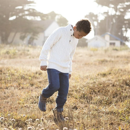 Baby Boy Mock Neck Organic Cable Sweater with Buttons