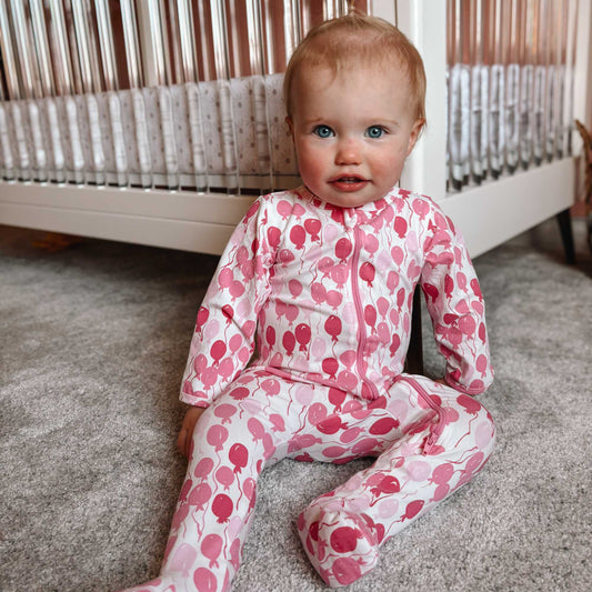 Organic Footed Baby Sleeper - Pink Balloons