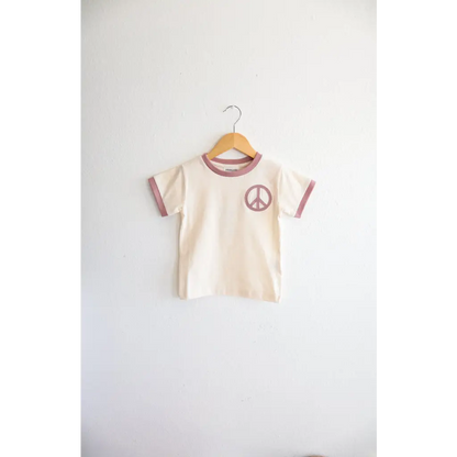 Lilac Peace Embroidered Organic Toddler & Kids Ringer T-Shirt