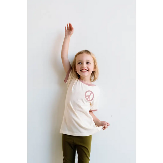 Lilac Peace Embroidered Organic Toddler & Kids Ringer T-Shirt