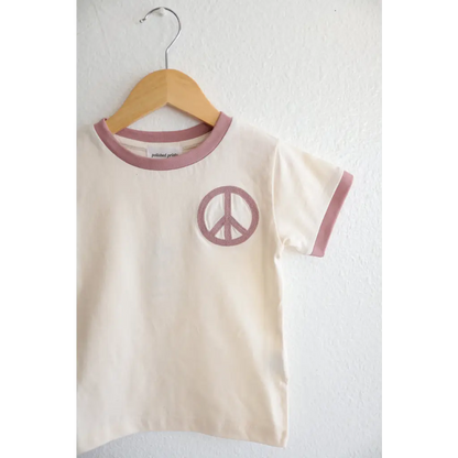 Lilac Peace Embroidered Organic Toddler & Kids Ringer T-Shirt