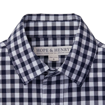 Boys Organic Poplin Button Down Shirt - Navy Gingham