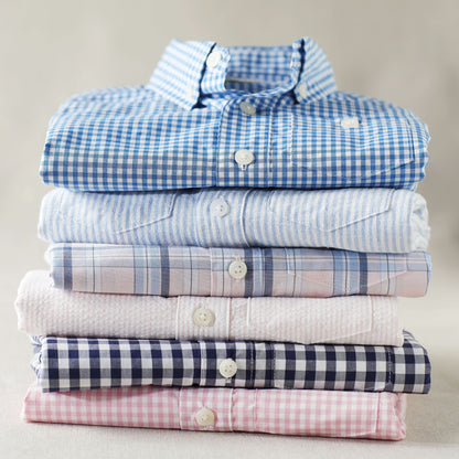 Boys Organic Poplin Button Down Shirt - Navy Gingham