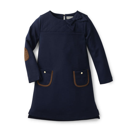 Girls Quilted Ponte Riding Dress - Navy