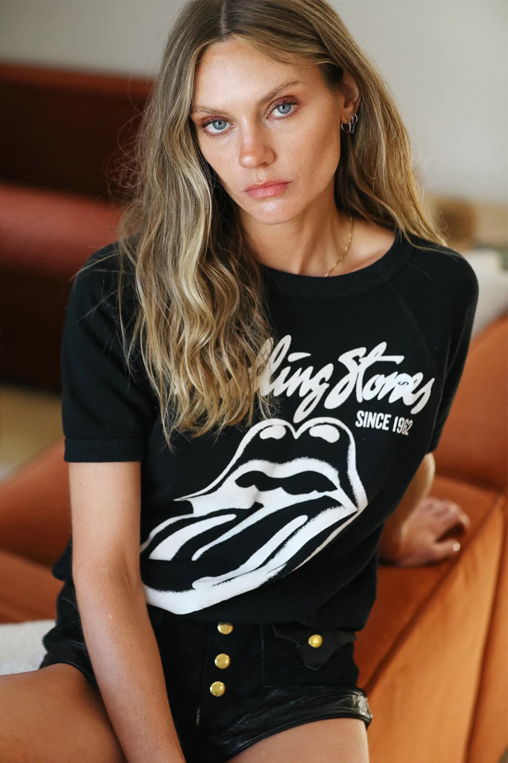 Women's Organic Rolling Stones Black Raglan Tee