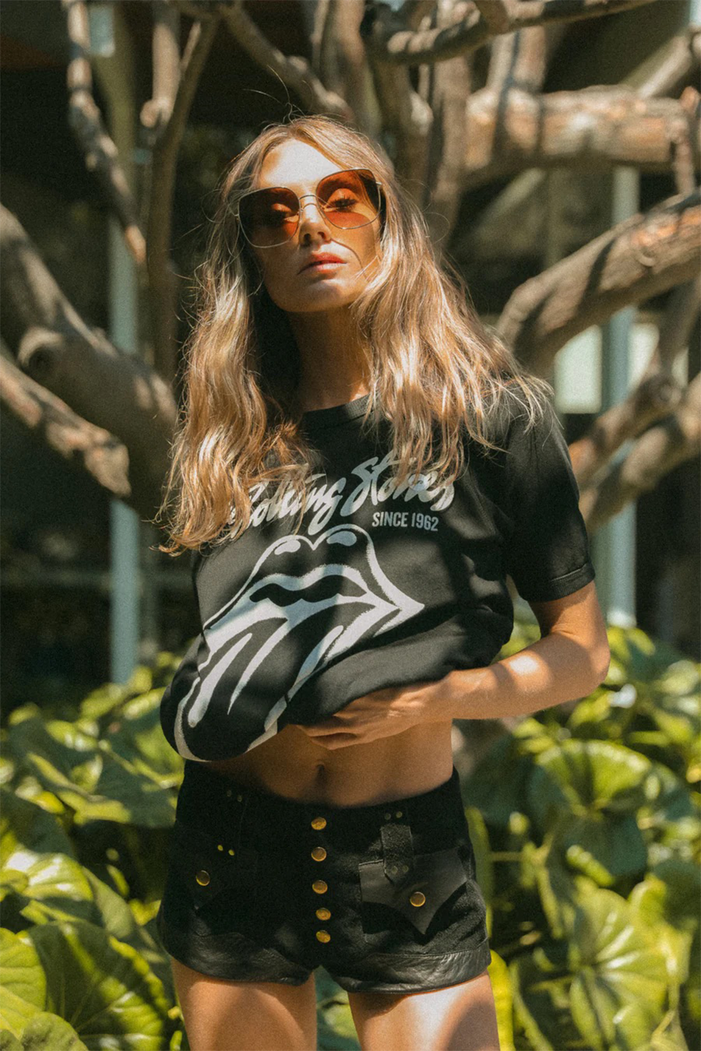Women's Organic Rolling Stones Black Raglan Tee