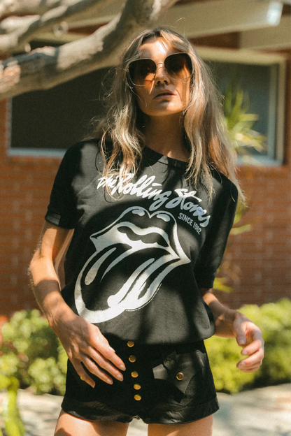 Women's Organic Rolling Stones Black Raglan Tee