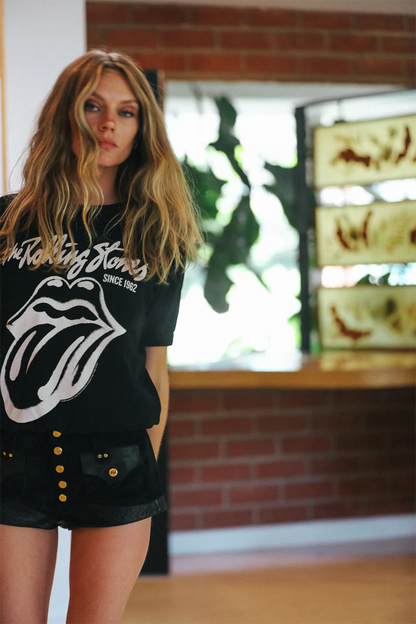 Women's Organic Rolling Stones Black Raglan Tee