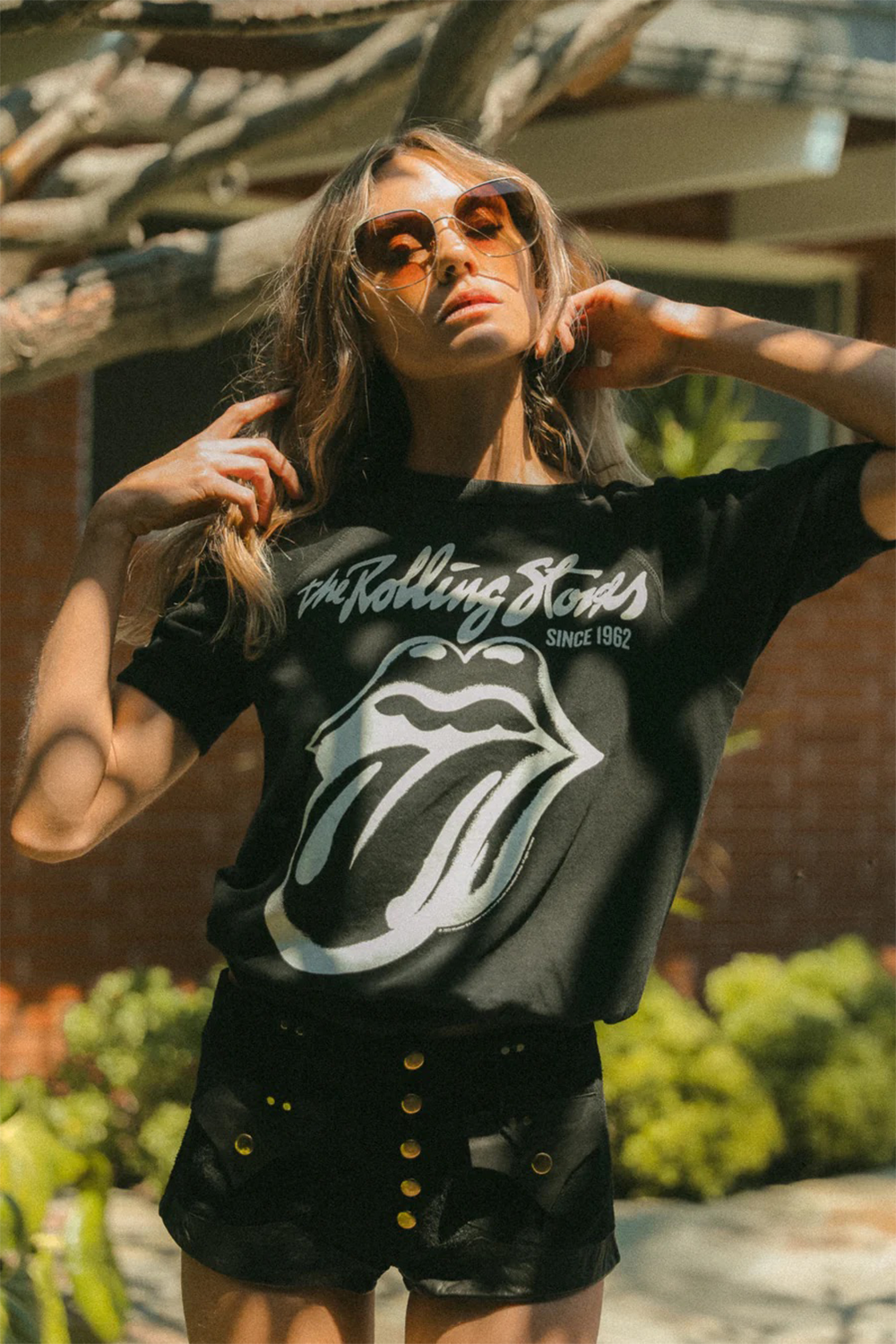 Women's Organic Rolling Stones Black Raglan Tee
