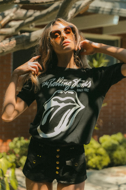 Women's Organic Rolling Stones Black Raglan Tee