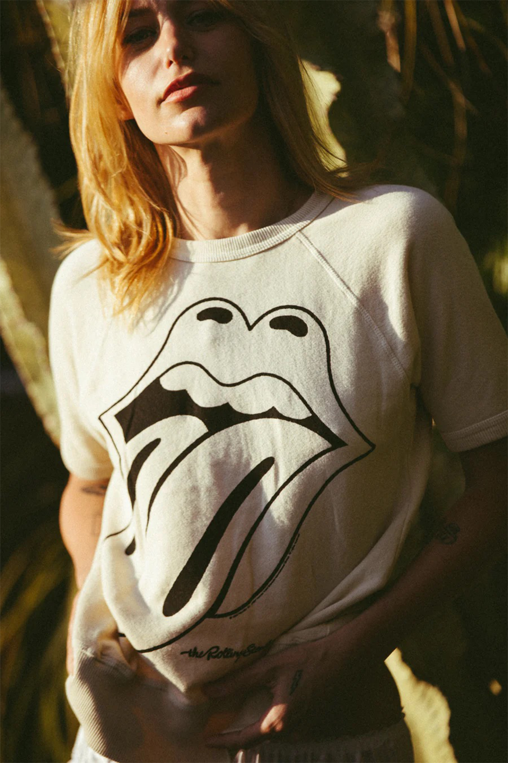 Women's Organic Rolling Stones Ivory Raglan Tee