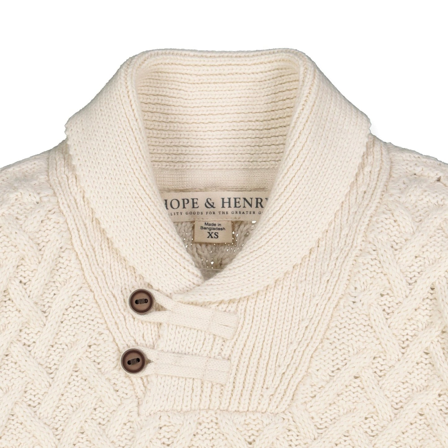Boys Shawl Collar Organic Cable Sweater