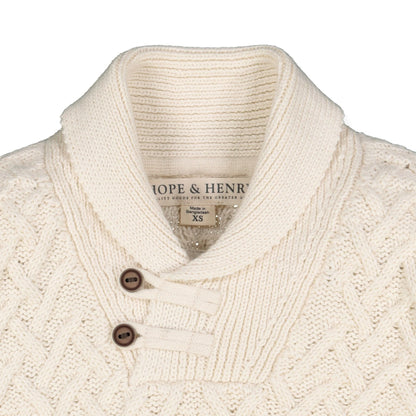Boys Shawl Collar Organic Cable Sweater