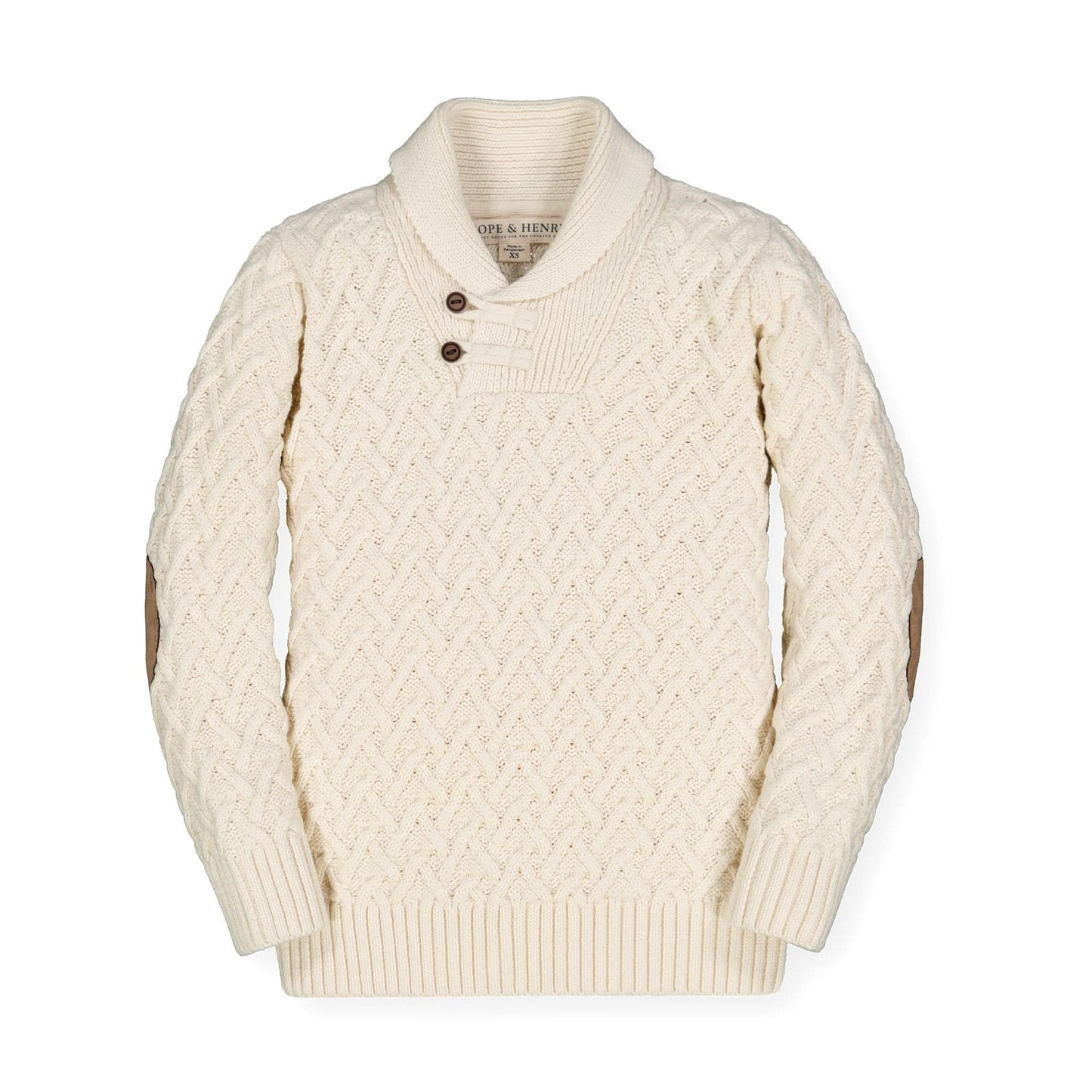 Boys Shawl Collar Organic Cable Sweater