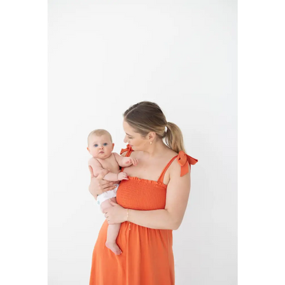 Organic Women's Smocked Day Dress - Terracotta