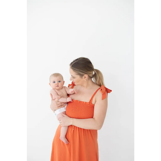 Organic Women's Smocked Day Dress - Terracotta