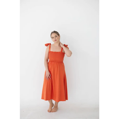 Organic Women's Smocked Day Dress - Terracotta
