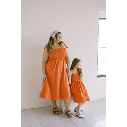 Organic Women's Smocked Day Dress - Terracotta