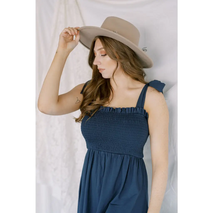 Organic Women's Smocked Day Dress - Navy