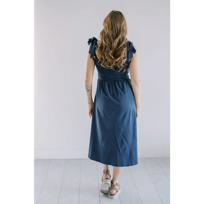 Organic Women's Smocked Day Dress - Navy
