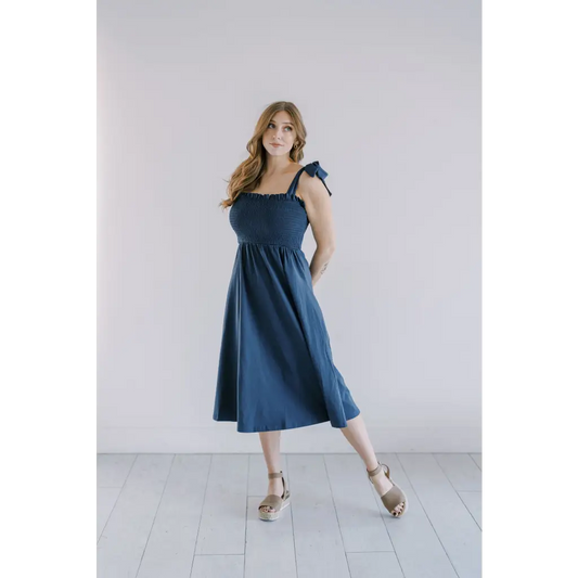 Organic Women's Smocked Day Dress - Navy