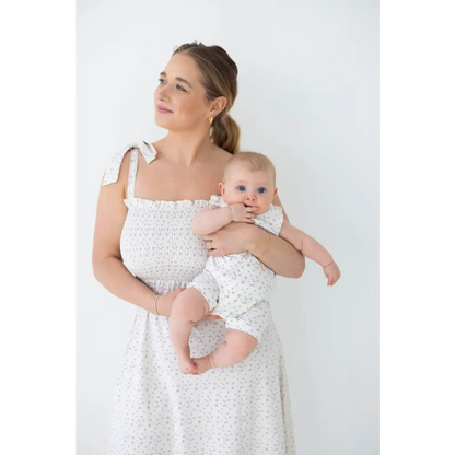 Organic Cotton Baby Henley Romper - Floral