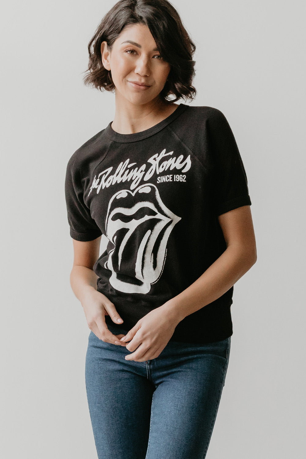 Women's Organic Rolling Stones Black Raglan Tee