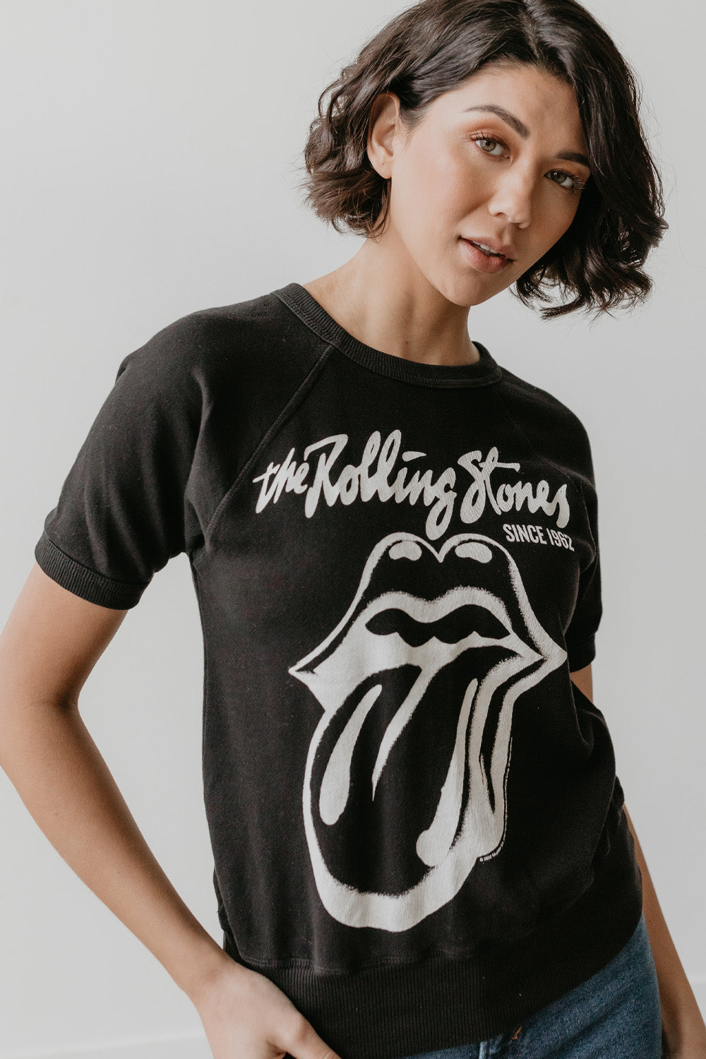 Women's Organic Rolling Stones Black Raglan Tee