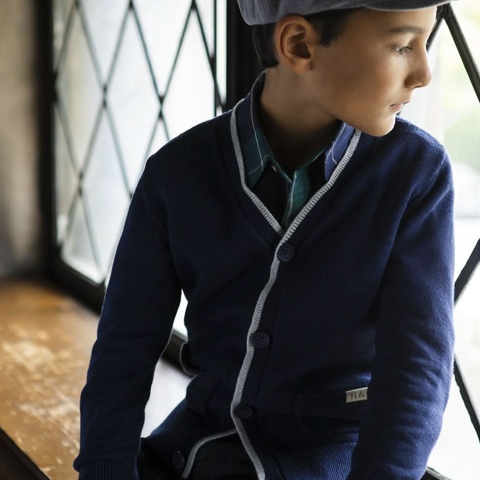 Boys Tipped Organic Cardigan with Elbow Patches