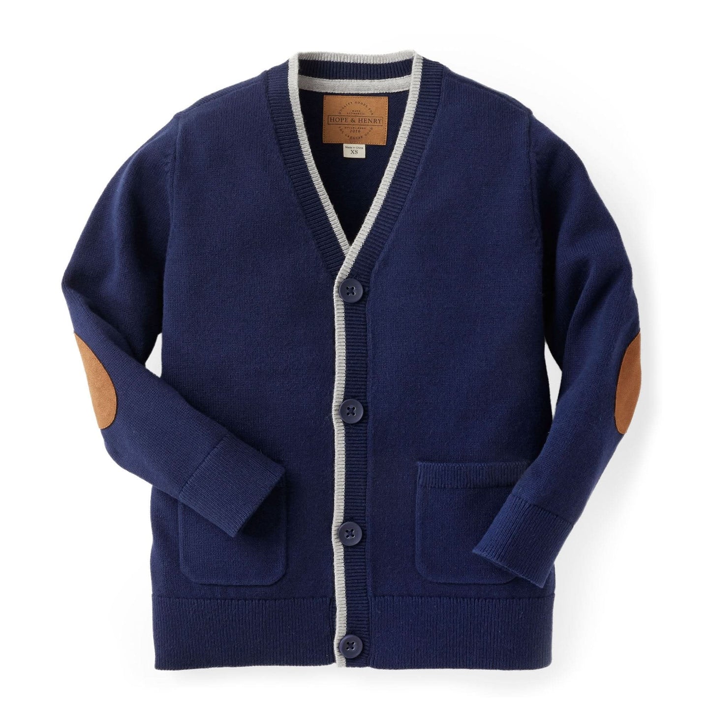 Boys Tipped Organic Cardigan with Elbow Patches