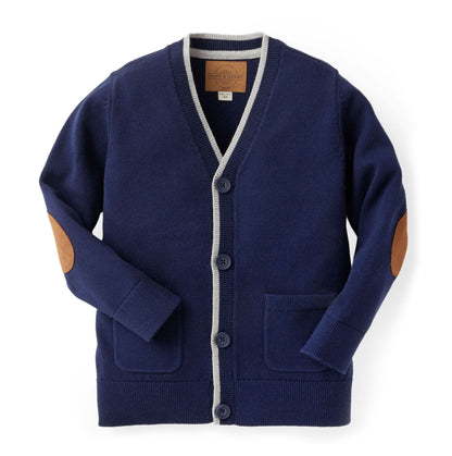Boys Tipped Organic Cardigan with Elbow Patches