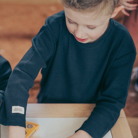 Organic Toddler Waffle Top - Charcoal
